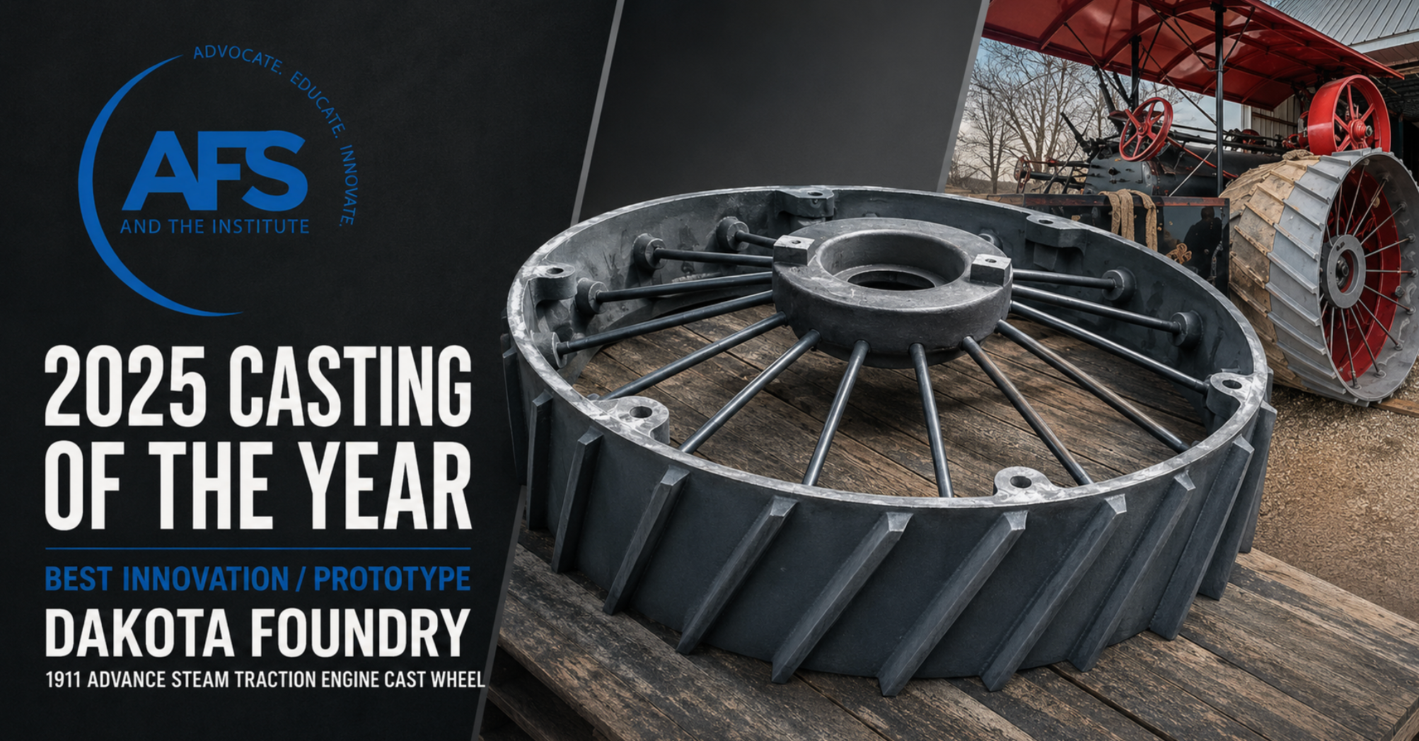2025 American Foundry Society Best Prototype award — 1,600-lb ductile iron steam-engine wheel casting